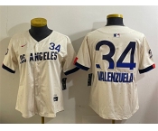Women's Los Angeles Dodgers #34 Toro Valenzuela Cream 2024 City Connect Limited Stitched Baseball Jersey