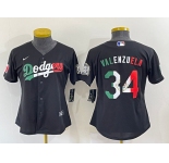 Women's Los Angeles Dodgers #34 Toro Valenzuela Mexico Black Cool Base Stitched Baseball Jersey