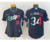 Women's Los Angeles Dodgers #34 Toro Valenzuela Mexico Number Black Cool Base Stitched Baseball Jersey