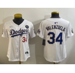 Women's Los Angeles Dodgers #34 Toro Valenzuela White Gold 2024 World Series With Fernando Memorial Patch Limited Stitched Baseball Jersey