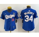 Women's Los Angeles Dodgers #34 Toro Valenzuela blue Gold 2024 World Series With Fernando Memorial Patch Limited Stitched Baseball Jersey
