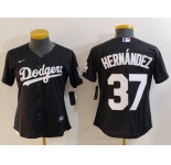 Women's Los Angeles Dodgers #37 Teoscar Hernandez Black Cool Base Stitched Jersey