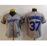 Women's Los Angeles Dodgers #37 Teoscar Hernandez Grey With Los Cool Base Stitched Jersey