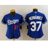 Women's Los Angeles Dodgers #37 Teoscar Hernandez Number Blue Cool Base Stitched Jersey