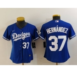 Women's Los Angeles Dodgers #37 Teoscar Hernandez Number Blue Cool Base Stitched Jerseys