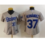 Women's Los Angeles Dodgers #37 Teoscar Hernandez Number Grey Cool Base Stitched Jerseys