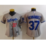 Women's Los Angeles Dodgers #37 Teoscar Hernandez Number Grey With Los Cool Base Stitched Jersey