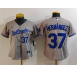 Women's Los Angeles Dodgers #37 Teoscar Hernandez Number Grey With Los Cool Base Stitched Jerseys