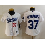 Women's Los Angeles Dodgers #37 Teoscar Hernandez Number White Cool Base Stitched Jersey
