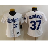 Women's Los Angeles Dodgers #37 Teoscar Hernandez Number White Cool Base Stitched Jerseys