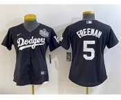Women's Los Angeles Dodgers #5 Freddie Freeman Black 2024 World Series Cool Base Stitched Baseball Jersey