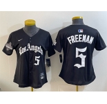 Women's Los Angeles Dodgers #5 Freddie Freeman Black 2025 World Series Champions LA Gothic Edition Limited Stitched Baseball Jersey