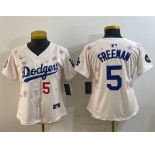 Women's Los Angeles Dodgers #5 Freddie Freeman Cream 2025 Tokyo Series Limited Stitched Baseball Jersey