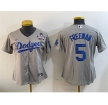 Women's Los Angeles Dodgers #5 Freddie Freeman Grey 2024 World Series Cool Base Stitched Baseball Jersey
