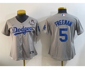 Women's Los Angeles Dodgers #5 Freddie Freeman Grey 2024 World Series Cool Base Stitched Baseball Jersey