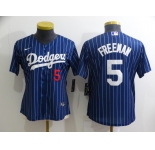 Women's Los Angeles Dodgers #5 Freddie Freeman Navy Blue Pinstripe Stitched MLB Cool Base Nike Jersey