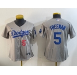 Women's Los Angeles Dodgers #5 Freddie Freeman Number Grey Cool Base Stitched Jersey