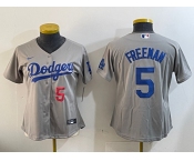 Women's Los Angeles Dodgers #5 Freddie Freeman Number Grey Cool Base Stitched Jersey