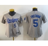 Women's Los Angeles Dodgers #5 Freddie Freeman Number Grey Cool Base Stitched Jerseys