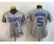 Women's Los Angeles Dodgers #5 Freddie Freeman Number Grey Cool Base Stitched Jerseys
