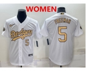 Women's Los Angeles Dodgers #5 Freddie Freeman Number White 2022 All Star Stitched Cool Base Nike Jersey