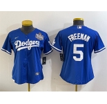 Women's Los Angeles Dodgers #5 Freddie Freeman Royal 2024 World Series Cool Base Stitched Baseball Jersey