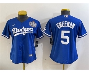 Women's Los Angeles Dodgers #5 Freddie Freeman Royal 2024 World Series Cool Base Stitched Baseball Jersey