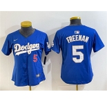 Women's Los Angeles Dodgers #5 Freddie Freeman Royal Gold Limited Stitched Baseball Jersey