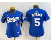 Women's Los Angeles Dodgers #5 Freddie Freeman Royal Gold Limited Stitched Baseball Jersey