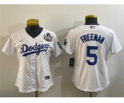 Women's Los Angeles Dodgers #5 Freddie Freeman White 2024 World Series Cool Base Stitched Baseball Jersey