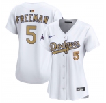 Women's Los Angeles Dodgers #5 Freddie Freeman White 2025 Gold Collection Limited Stitched Baseball Jersey