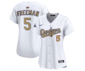 Women's Los Angeles Dodgers #5 Freddie Freeman White 2025 Gold Collection Limited Stitched Baseball Jersey