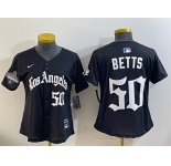 Women's Los Angeles Dodgers #50 Mookie Betts Black 2025 World Series Champions LA Gothic Edition Limited Stitched Baseball Jersey