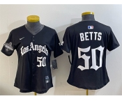 Women's Los Angeles Dodgers #50 Mookie Betts Black 2025 World Series Champions LA Gothic Edition Limited Stitched Baseball Jersey