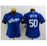 Women's Los Angeles Dodgers #50 Mookie Betts Blue City Player Jersey