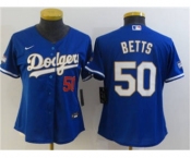 Women's Los Angeles Dodgers #50 Mookie Betts Blue Gold Championship Cool Base Stitched Baseball Jersey