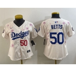 Women's Los Angeles Dodgers #50 Mookie Betts Cream 2025 Tokyo Series Limited Stitched Baseball Jersey