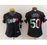 Women's Los Angeles Dodgers #50 Mookie Betts Mexico Black Cool Base Stitched Jersey