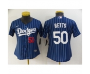 Women's Los Angeles Dodgers #50 Mookie Betts Navy Blue Pinstripe Stitched MLB Cool Base Nike Jersey