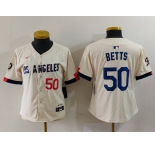 Women's Los Angeles Dodgers #50 Mookie Betts Number Cream 2024 City Connect Limited Stitched Jersey