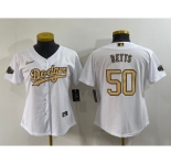 Women's Los Angeles Dodgers #50 Mookie Betts White 2022 All Star Stitched Cool Base Nike Jersey
