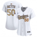 Women's Los Angeles Dodgers #50 Mookie Betts White 2025 Gold Collection Limited Stitched Baseball Jersey