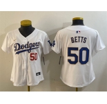 Women's Los Angeles Dodgers #50 Mookie Betts White Gold Home Limited Stitched Baseball Jersey