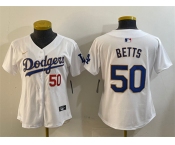 Women's Los Angeles Dodgers #50 Mookie Betts White Gold Home Limited Stitched Baseball Jersey