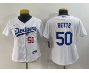 Women's Los Angeles Dodgers #50 Mookie Betts White With Red Stitched MLB Cool Base Nike Jersey
