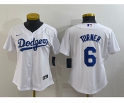 Women's Los Angeles Dodgers #6 Trea Turner White Stitched MLB Cool Base Nike Jersey
