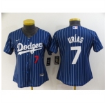 Women's Los Angeles Dodgers #7 Julio Urias Navy Blue Pinstripe Stitched MLB Cool Base Nike Jersey