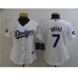 Women's Los Angeles Dodgers #7 Julio Urias White Gold Championship Cool Base Stitched Baseball Jersey