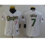Women's Los Angeles Dodgers #7 Julio Urias White Green 2020 World Series Stitched Baseball Jersey