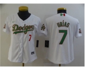 Women's Los Angeles Dodgers #7 Julio Urias White Green 2020 World Series Stitched Baseball Jersey
